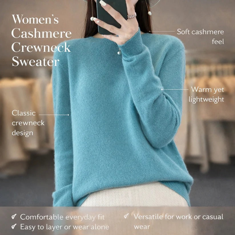 Womens Crewneck Cashmere Sweater - Pullover Style