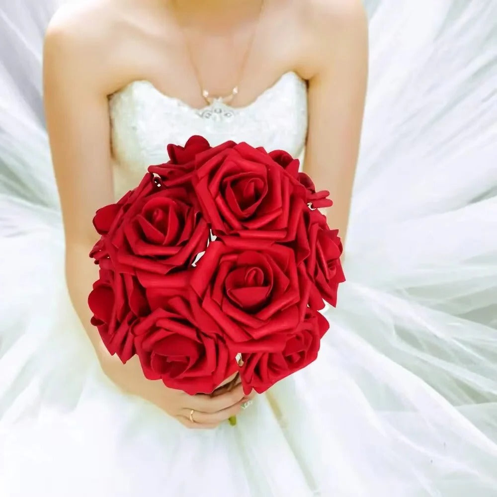 Red Silk Rose Stems for Home Decor and Wedding Centerpieces