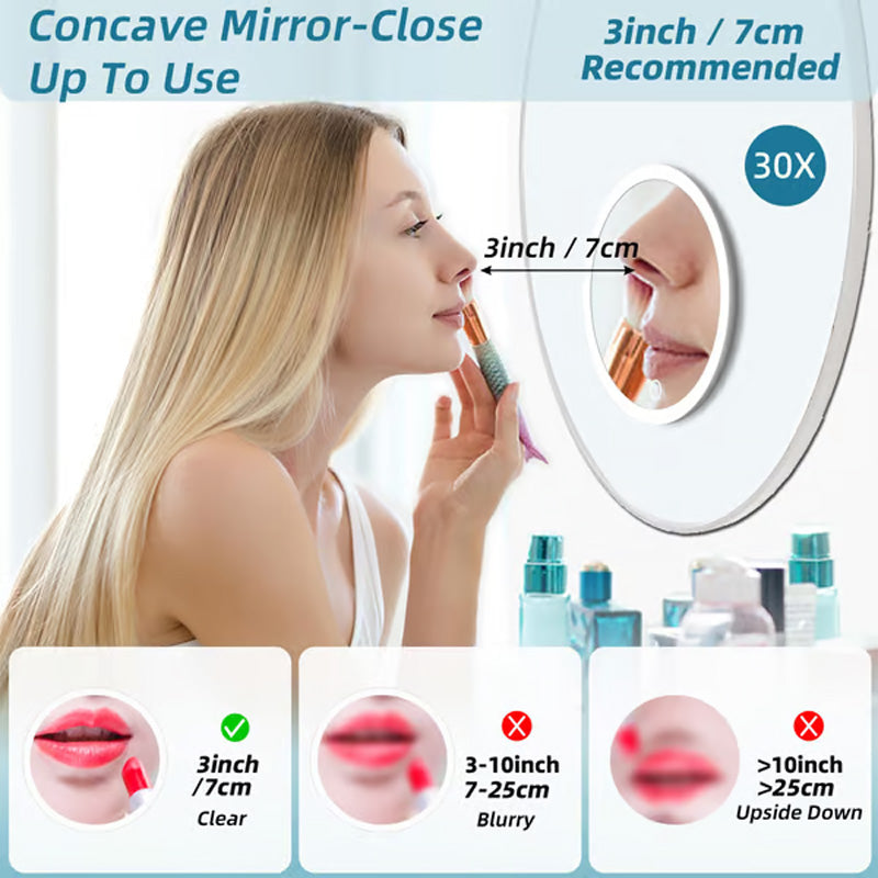 Dimmable Lighted Makeup Mirror with 30x Magnification