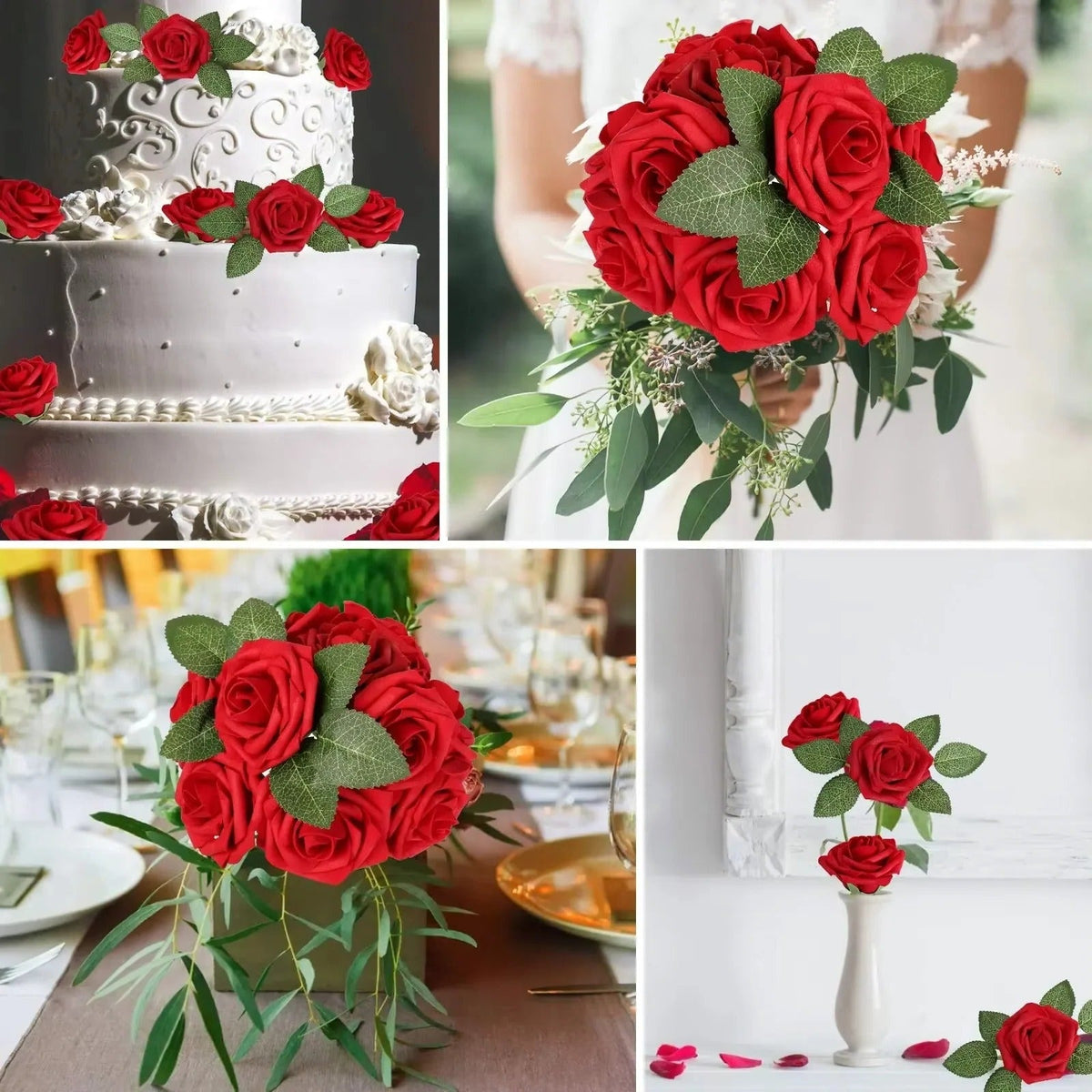 Red Silk Rose Stems for Home Decor and Wedding Centerpieces