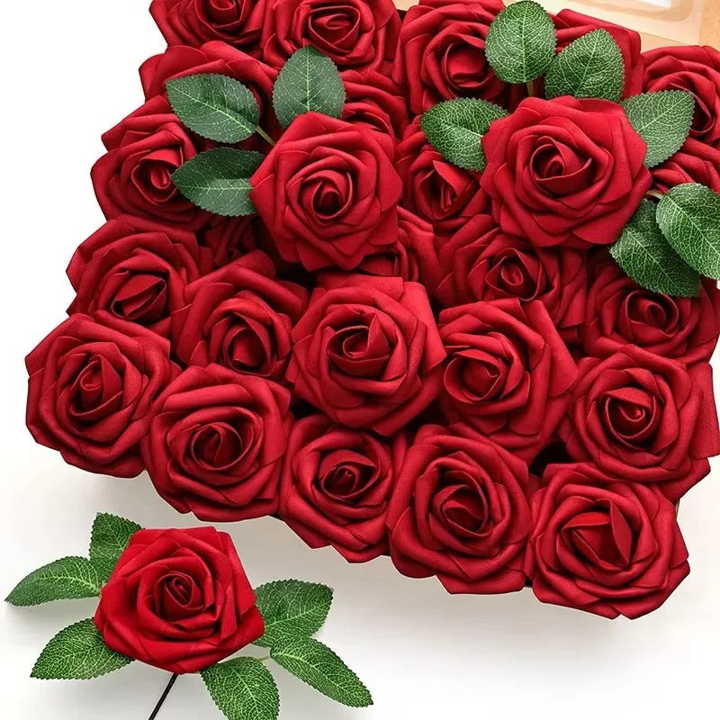 Red Silk Rose Stems for Home Decor and Wedding Centerpieces