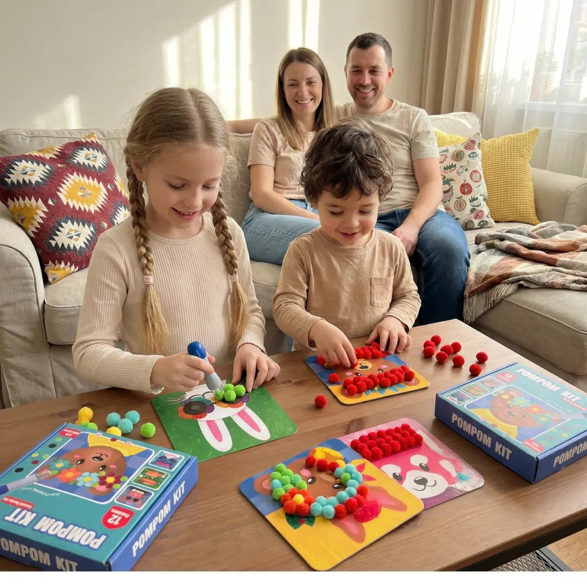 Mess-Free Creative Activity Set for Kids – Animal Pom-Poms
