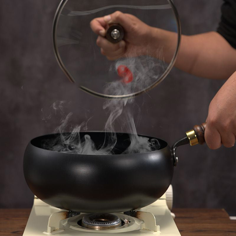 Uncoated Cast Iron Skillet with Wooden Handle