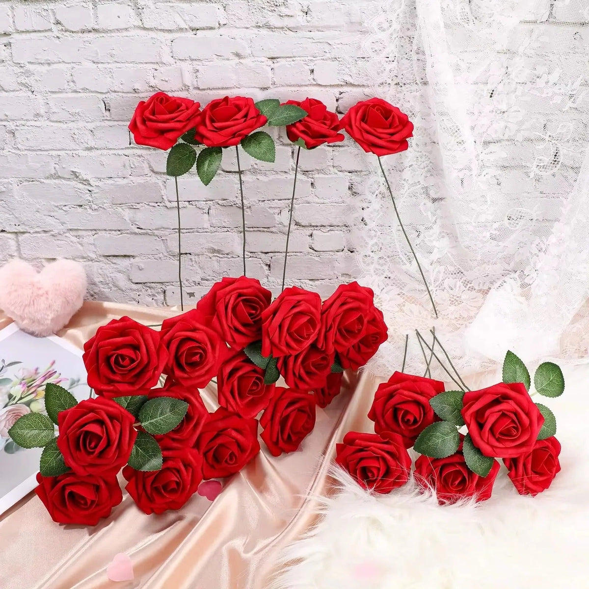 Red Silk Rose Stems for Home Decor and Wedding Centerpieces