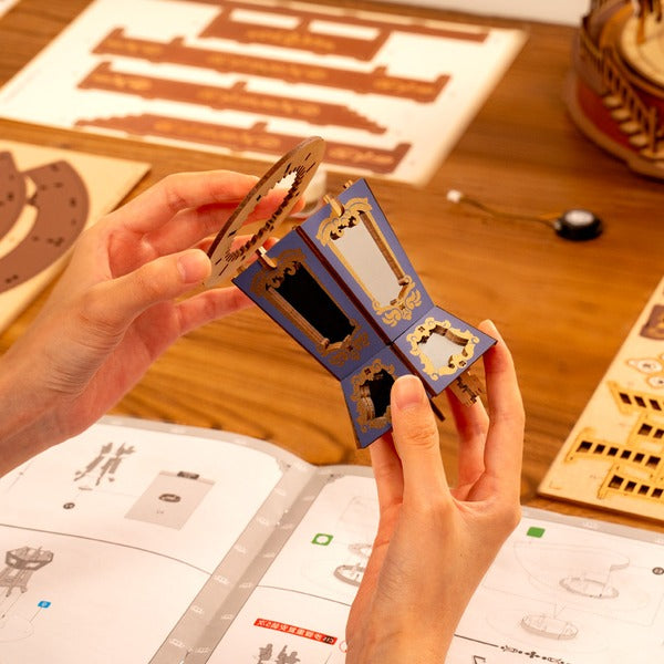 Light-Up 3D Wooden Music Box Carousel with Interactive Puzzle Design