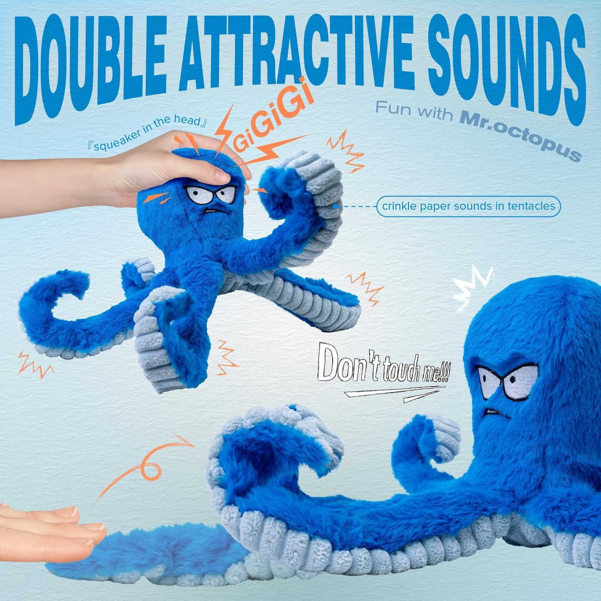 Chewable Dog Toy in Octopus Shape with Squeaker and Crinkle Fabric