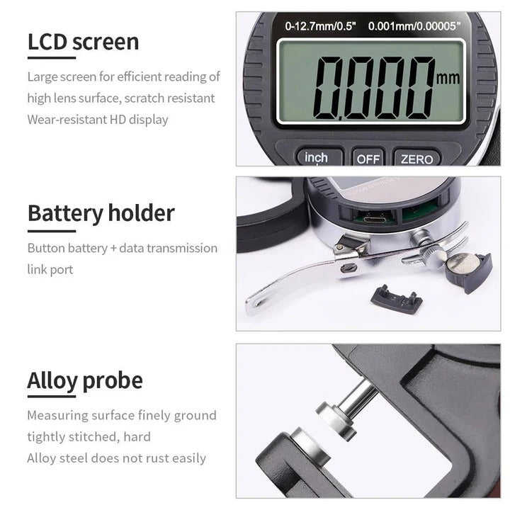 LCD Digital Thickness Meter with Metric and Imperial Measurement