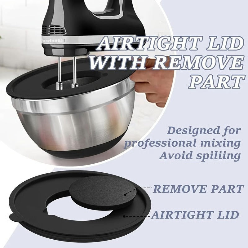 Set of 8 Mixing Bowls in Stainless Steel with Airtight Lids and Non-Slip Base