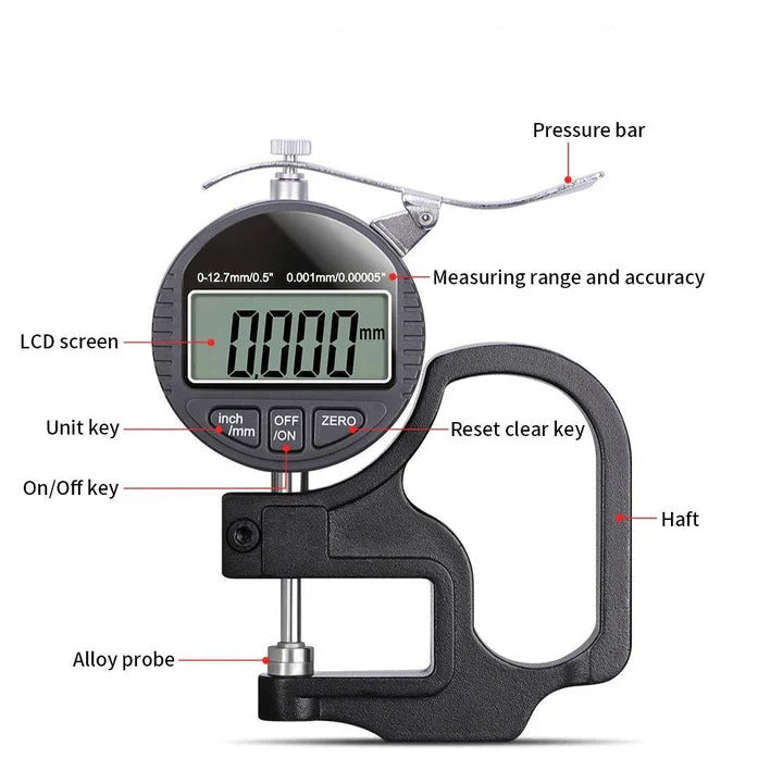 LCD Digital Thickness Meter with Metric and Imperial Measurement