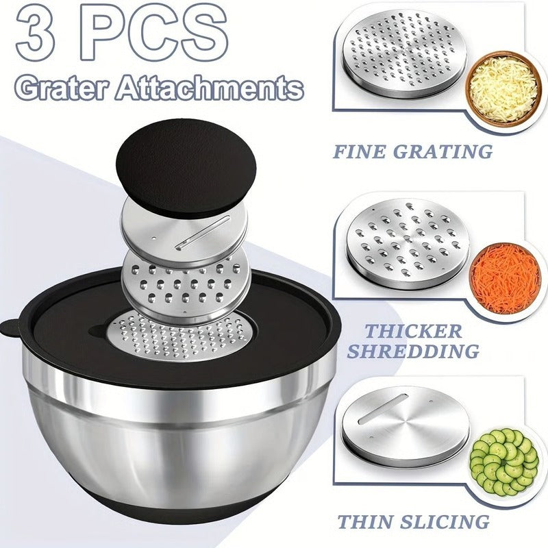 Set of 8 Mixing Bowls in Stainless Steel with Airtight Lids and Non-Slip Base