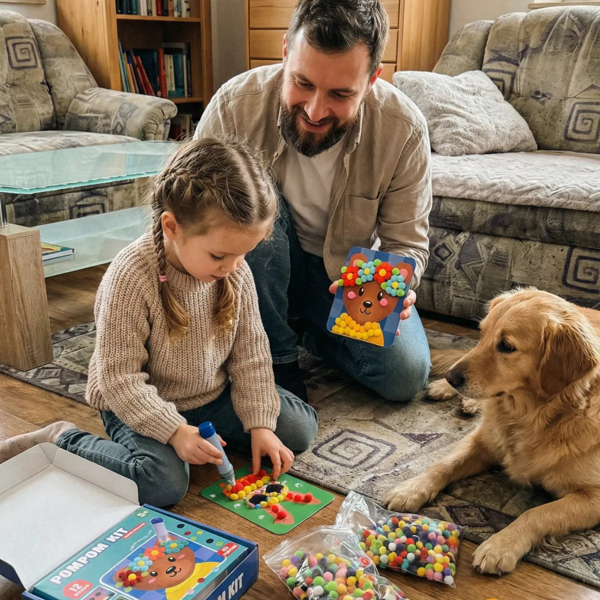 Mess-Free Creative Activity Set for Kids – Animal Pom-Poms