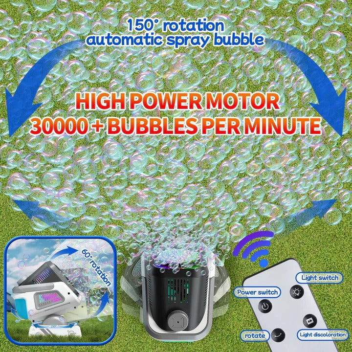 Rechargeable Electric Bubble Maker with RGB Lighting and Display