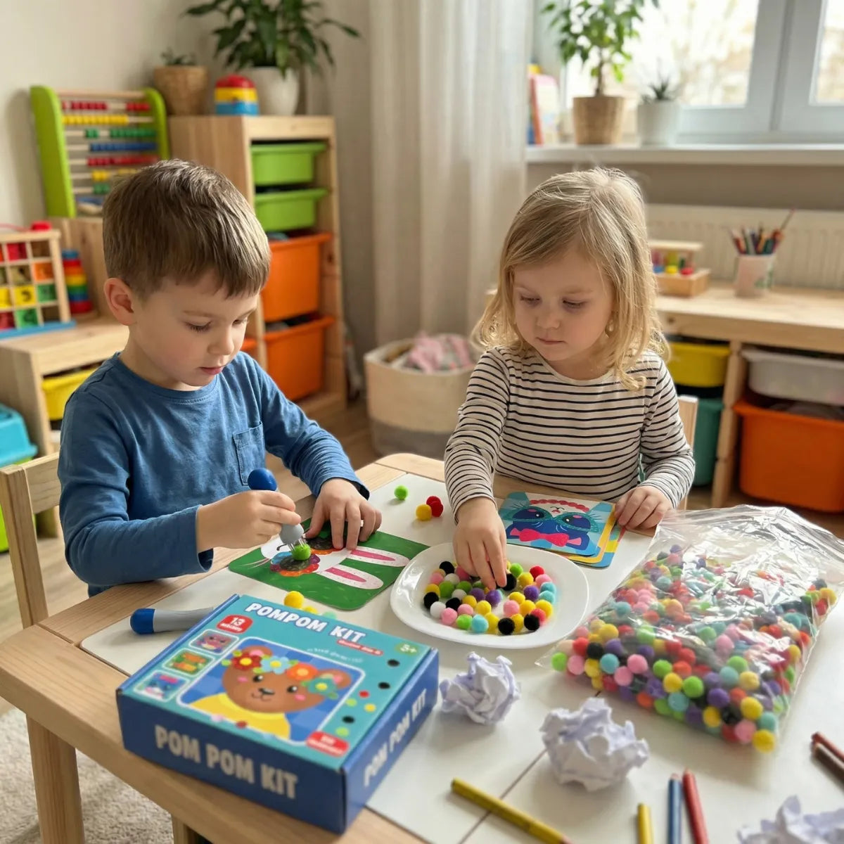 Mess-Free Creative Activity Set for Kids – Animal Pom-Poms