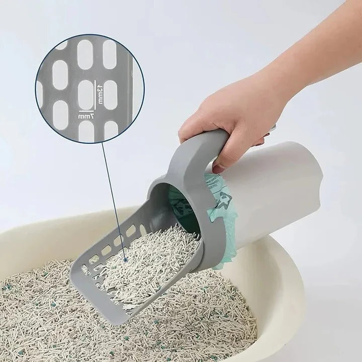 Litter Scoop for Cats with Integrated Waste Bin and Bag Holder