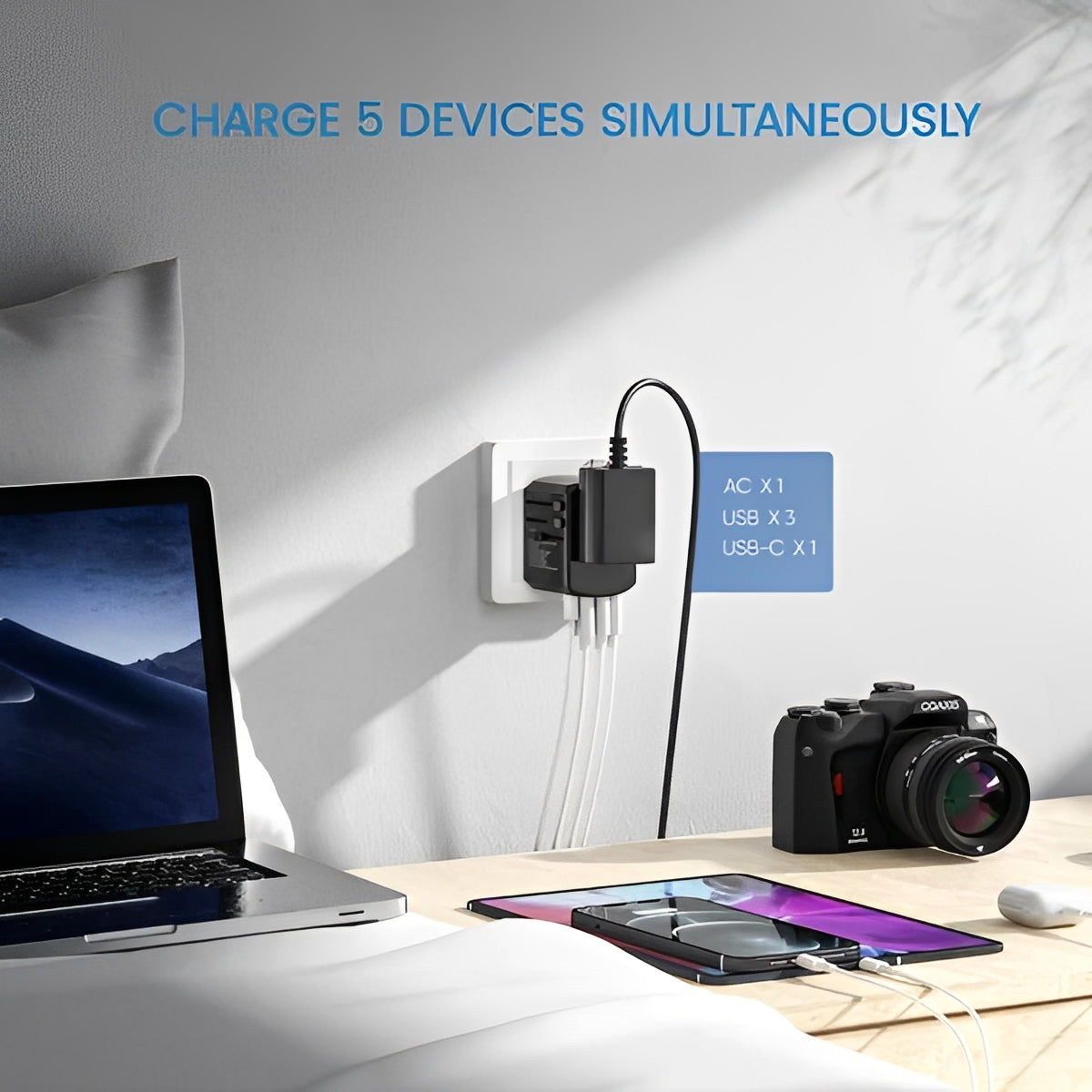 Travel Power Adapter for Universal Use with USB Charging Ports