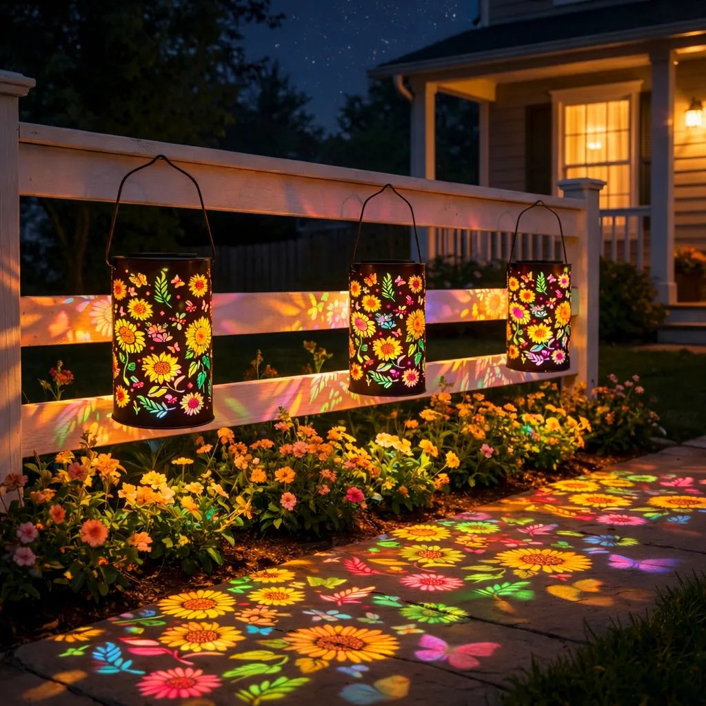 Floral Patterned Solar Lantern for Garden – Colorful Warm Light