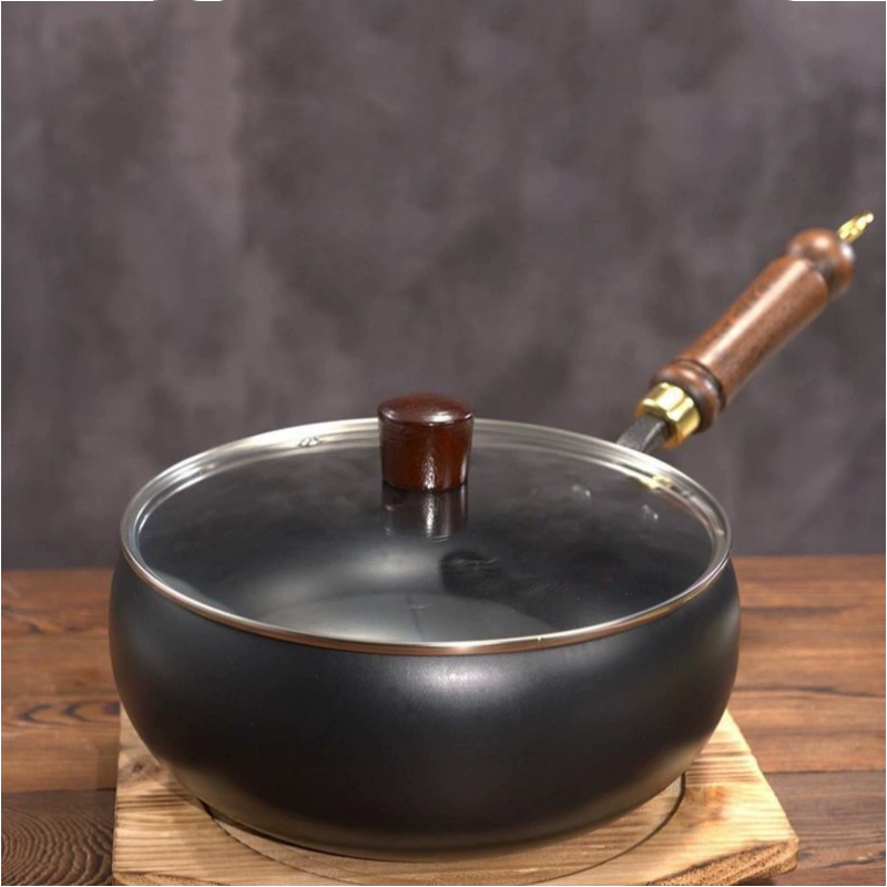 Uncoated Cast Iron Skillet with Wooden Handle