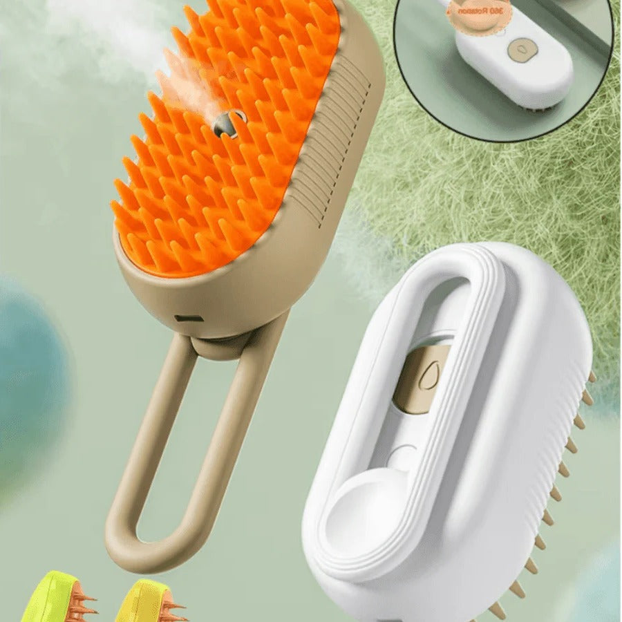 Grooming Brush for Pets with De-Shedding Comb and Steam Spray Function