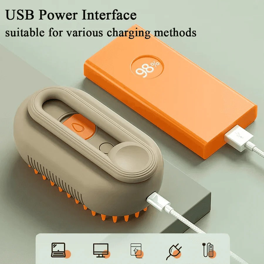 Grooming Brush for Pets with De-Shedding Comb and Steam Spray Function
