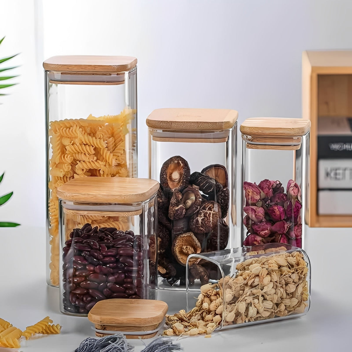 Bamboo Lid Glass Container, Simple and Elegant Design