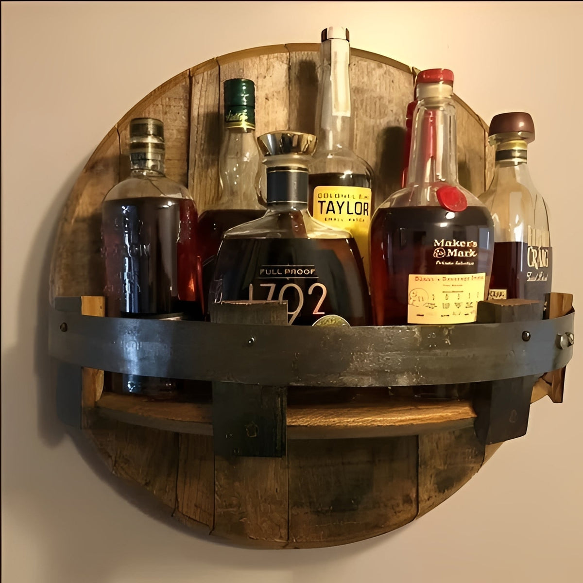 Rustic Wall Shelf for Bar Decor – Bourbon Barrel Style Accessory