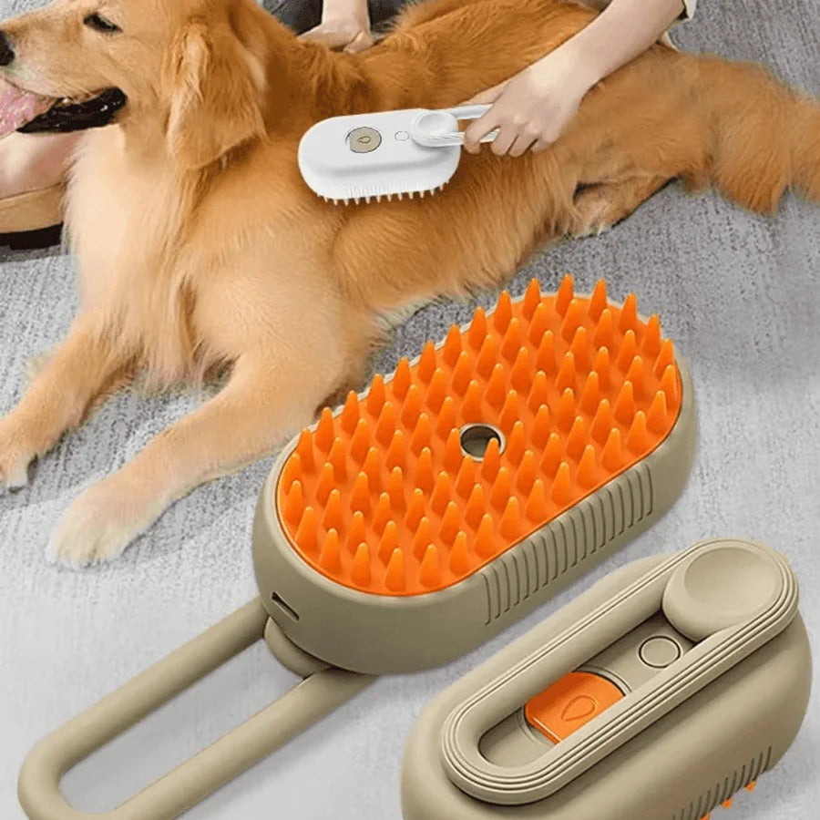 Grooming Brush for Pets with De-Shedding Comb and Steam Spray Function