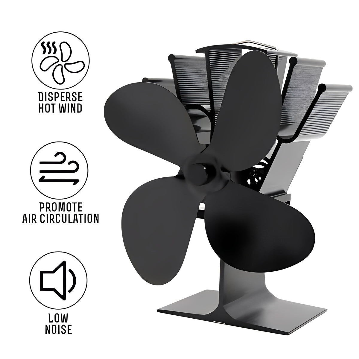 Heat Distribution Support Fireplace Fan with Heat-Powered Operation