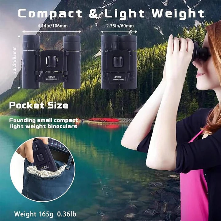 Compact 40x Binoculars with Multi-Layer Coating for Outdoor Use
