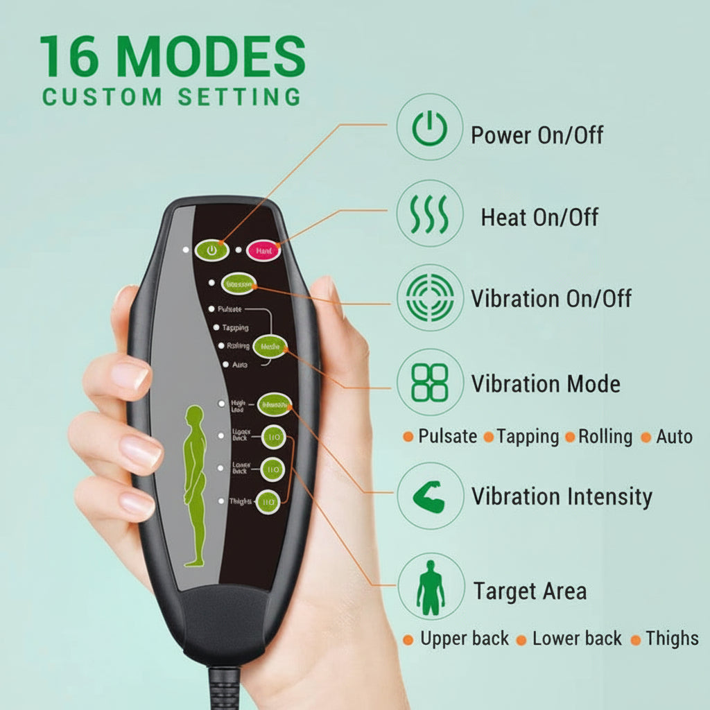 Heated and Vibrating Massage Cushion for Home and Vehicle Seats