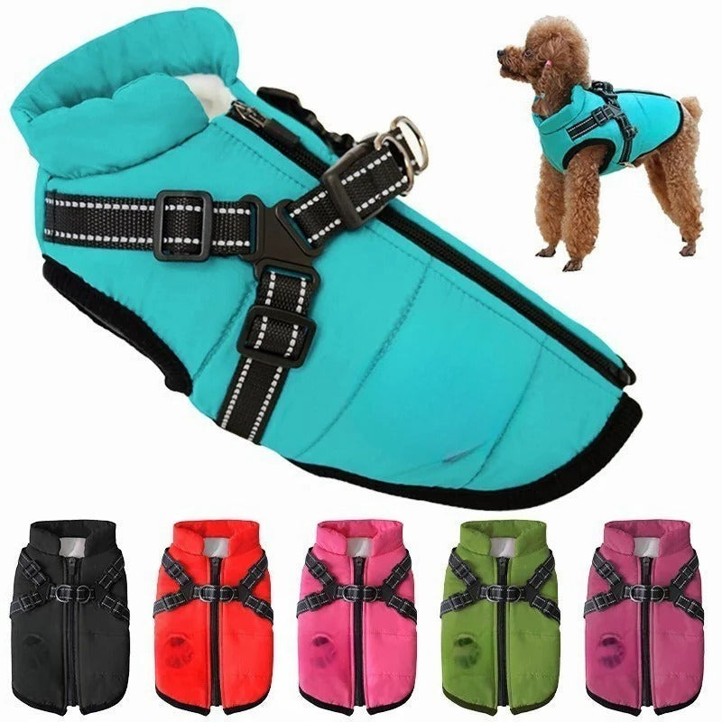 Outdoor Waterproof Dog Jacket with Built-in Harness for Winter