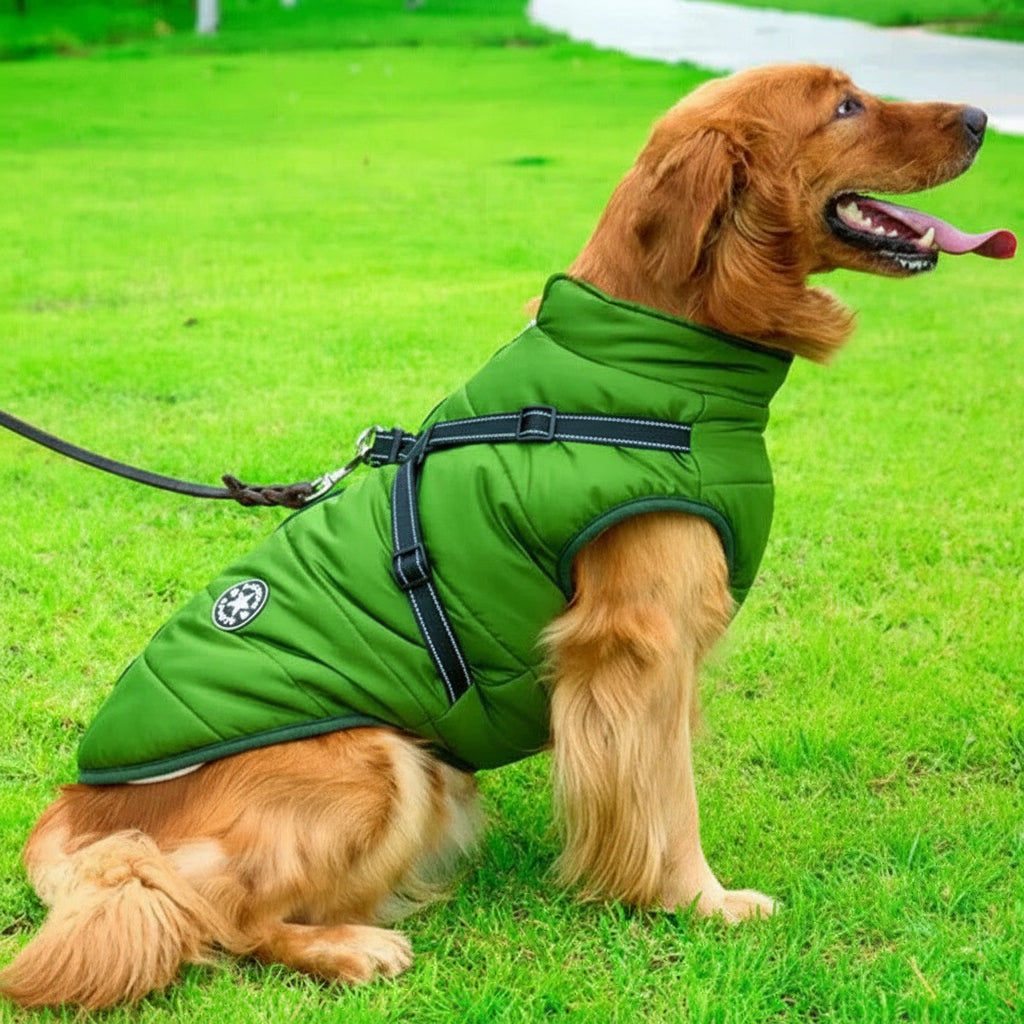 Winter Dog Coat with Harness, Waterproof and Sherpa Fleece Lining
