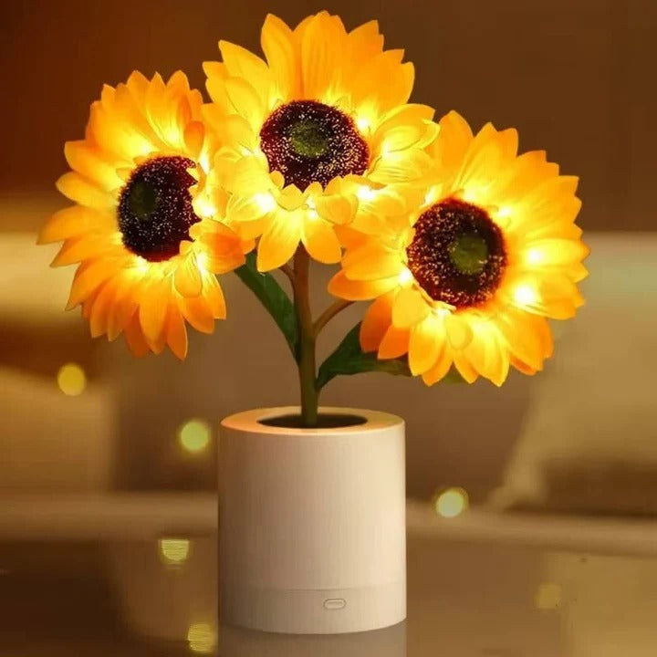 Warm Ambient Glow LED Table Lamp in Sunflower Design