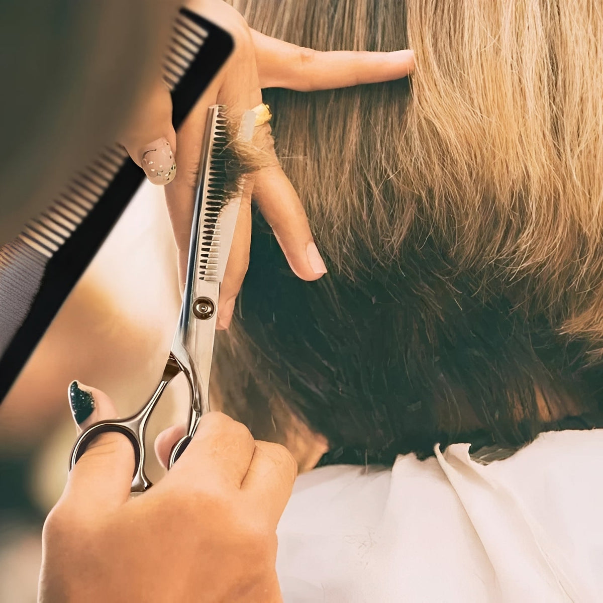 Set of Hair Shears and Thinning Scissors with Combs and Clips