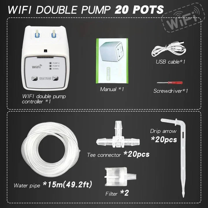 Smart Plant Irrigation System with 20 Drip Ports and WiFi Connectivity