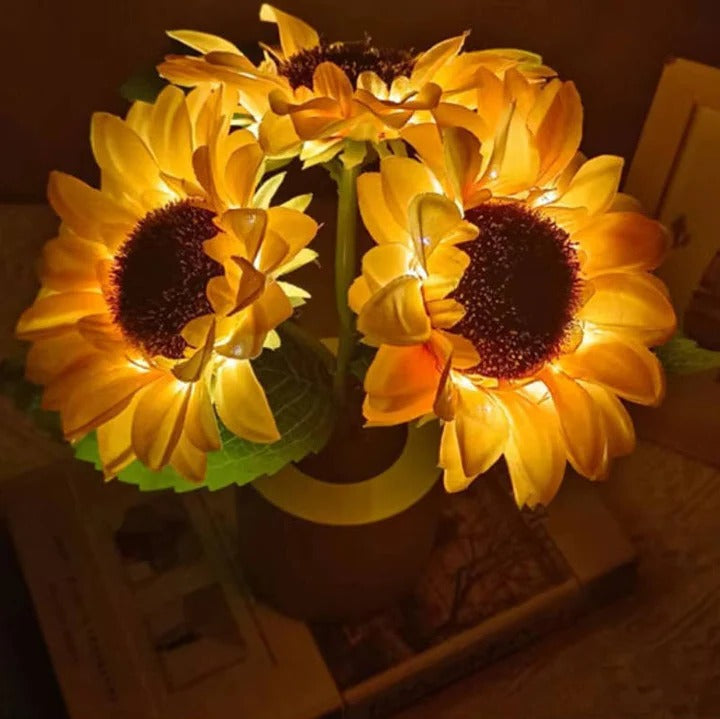 Warm Ambient Glow LED Table Lamp in Sunflower Design