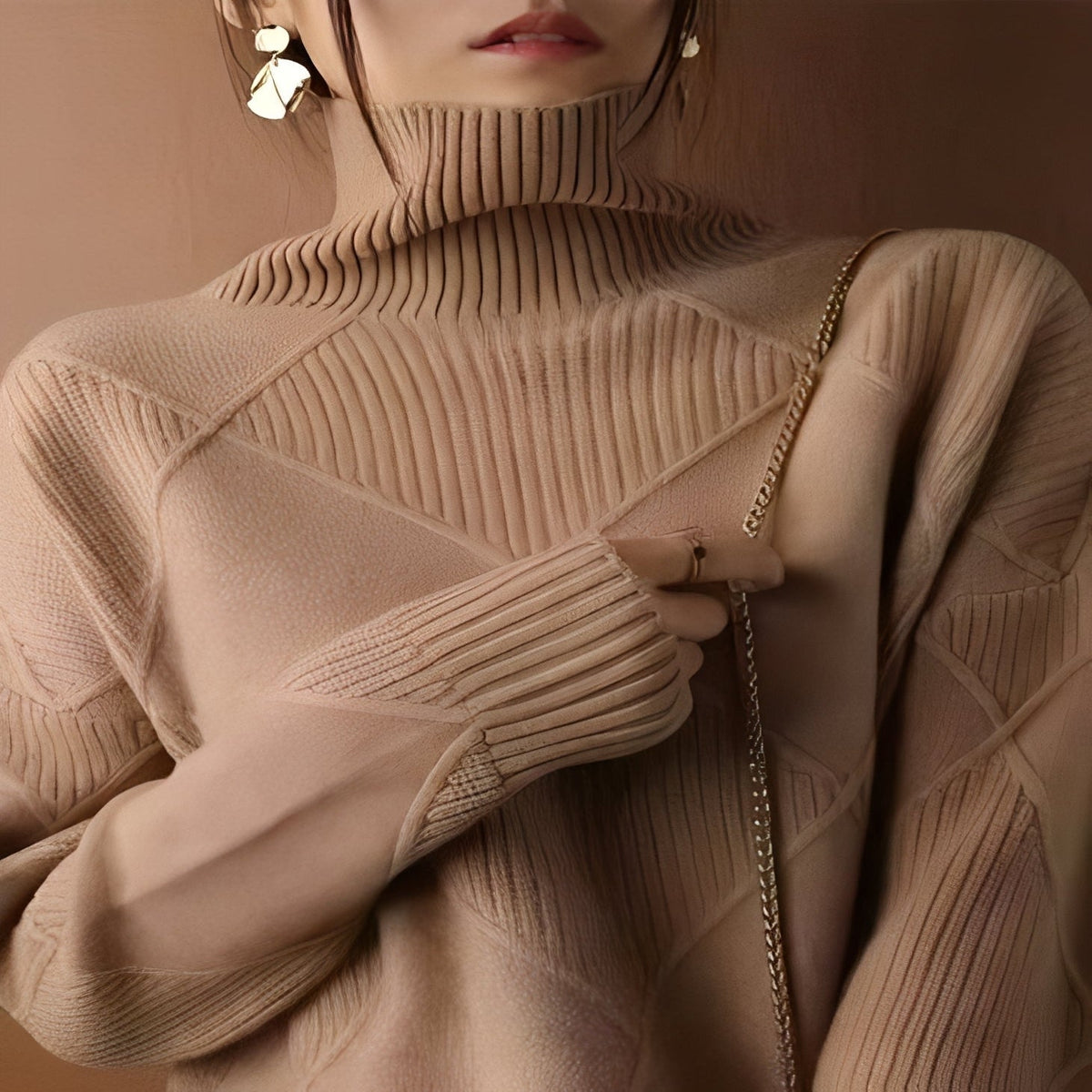 Oversized Women's Pullover in Cashmere with Textured Diamond Stitch