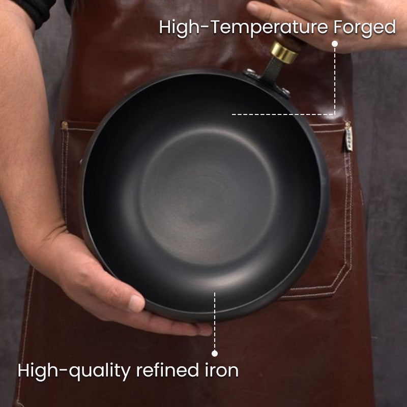 Uncoated Cast Iron Skillet with Wooden Handle