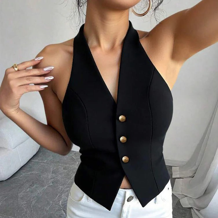 Tailored Fit Sleeveless Blazer Vest for Women with Button Closure