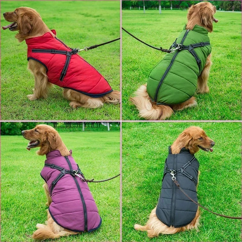 Outdoor Waterproof Dog Jacket with Built-in Harness for Winter