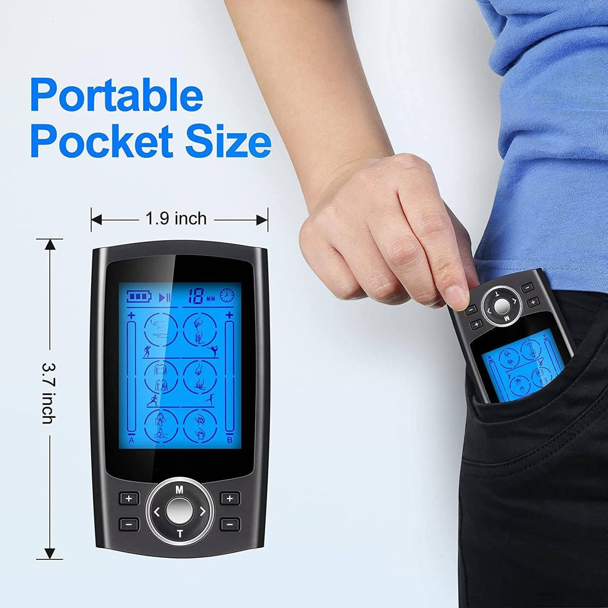 Dual Channel Muscle Stimulator with 10 Electrode Pads and 24 Modes
