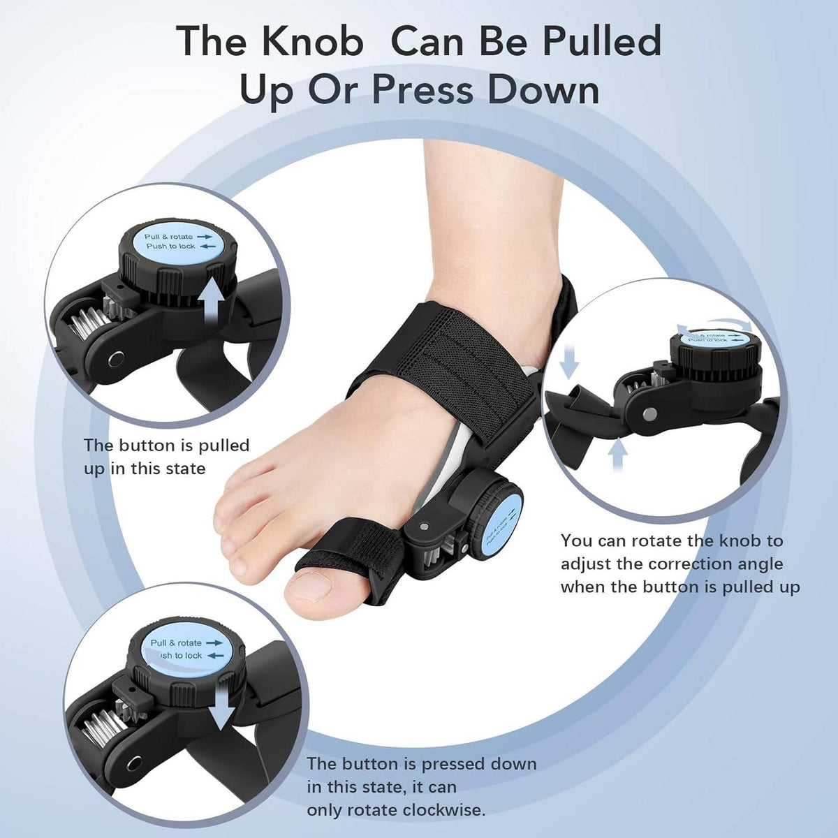 Silicone Padded Adjustable Brace for Toe Support with Knob Mechanism