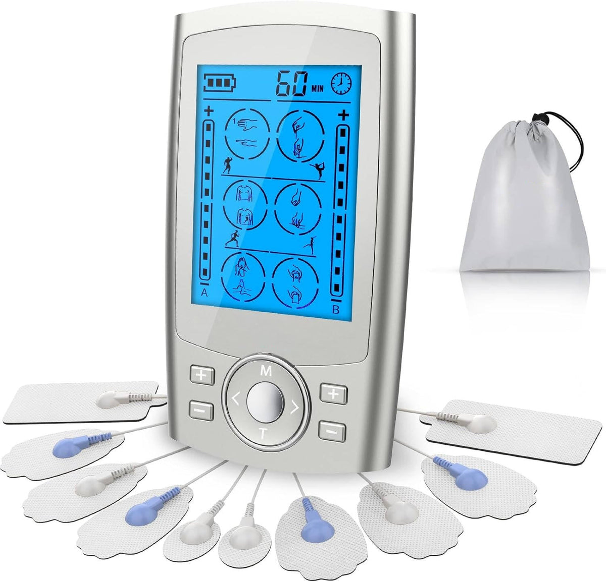 Dual Channel Muscle Stimulator with 10 Electrode Pads and 24 Modes