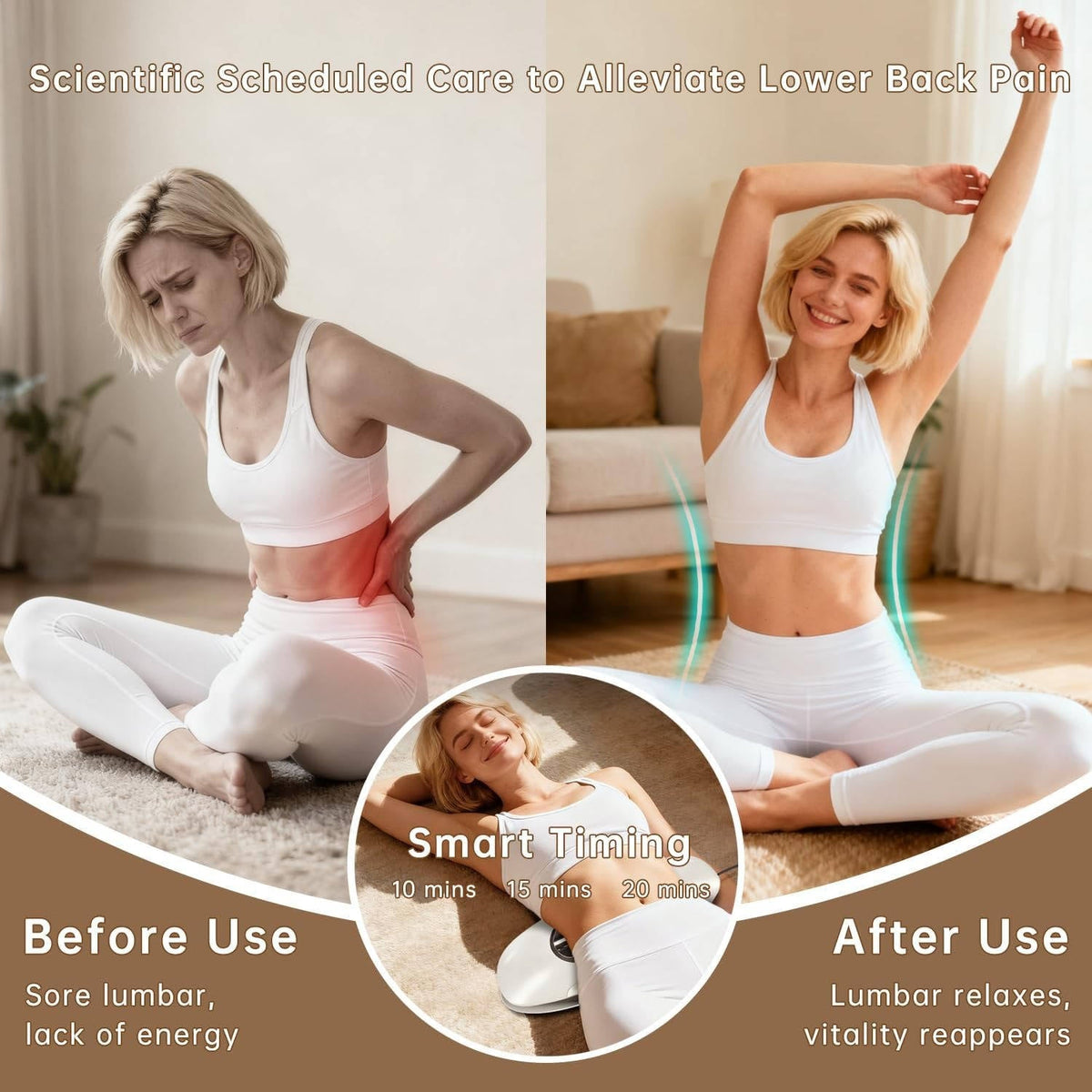 Airbag Support Lower Back Massager with Heat and Vibration Functions