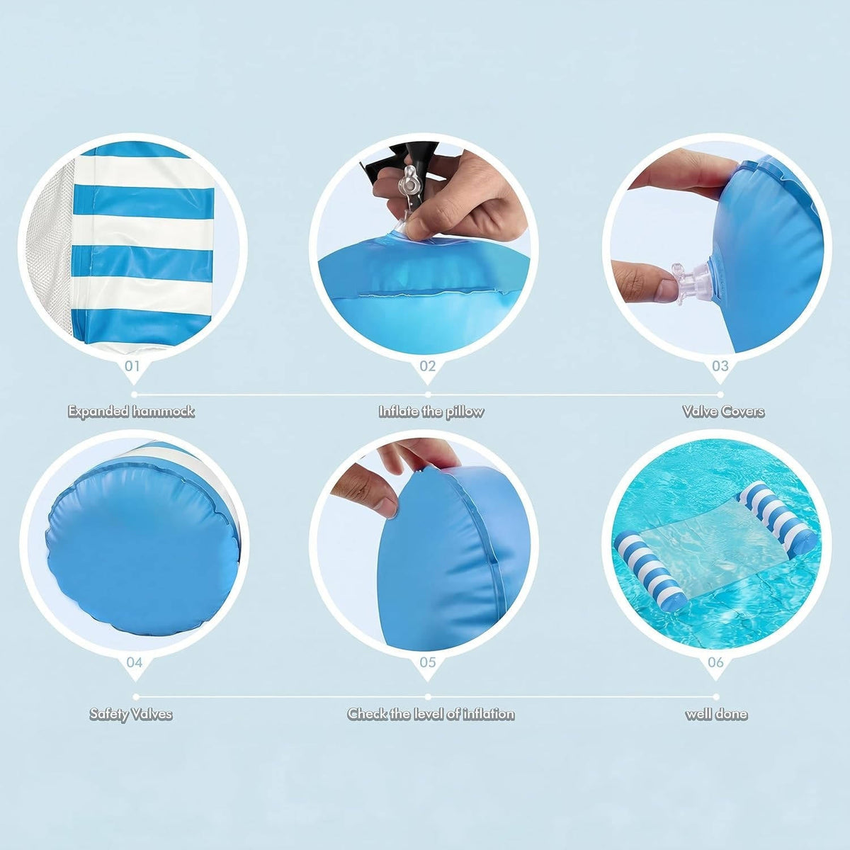 4-Pack Water Hammock Lounge Design for Adults - Pool Floats