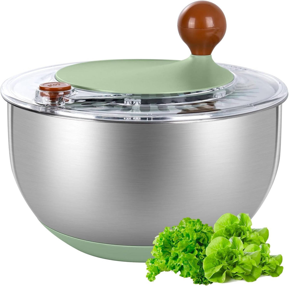 Salad Spinner Made of Stainless Steel with Drain Spout and Non-Slip Lid