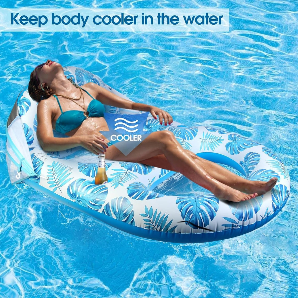 Spacious Pool Float with Canopy, Drink and Phone Holders, Backrest