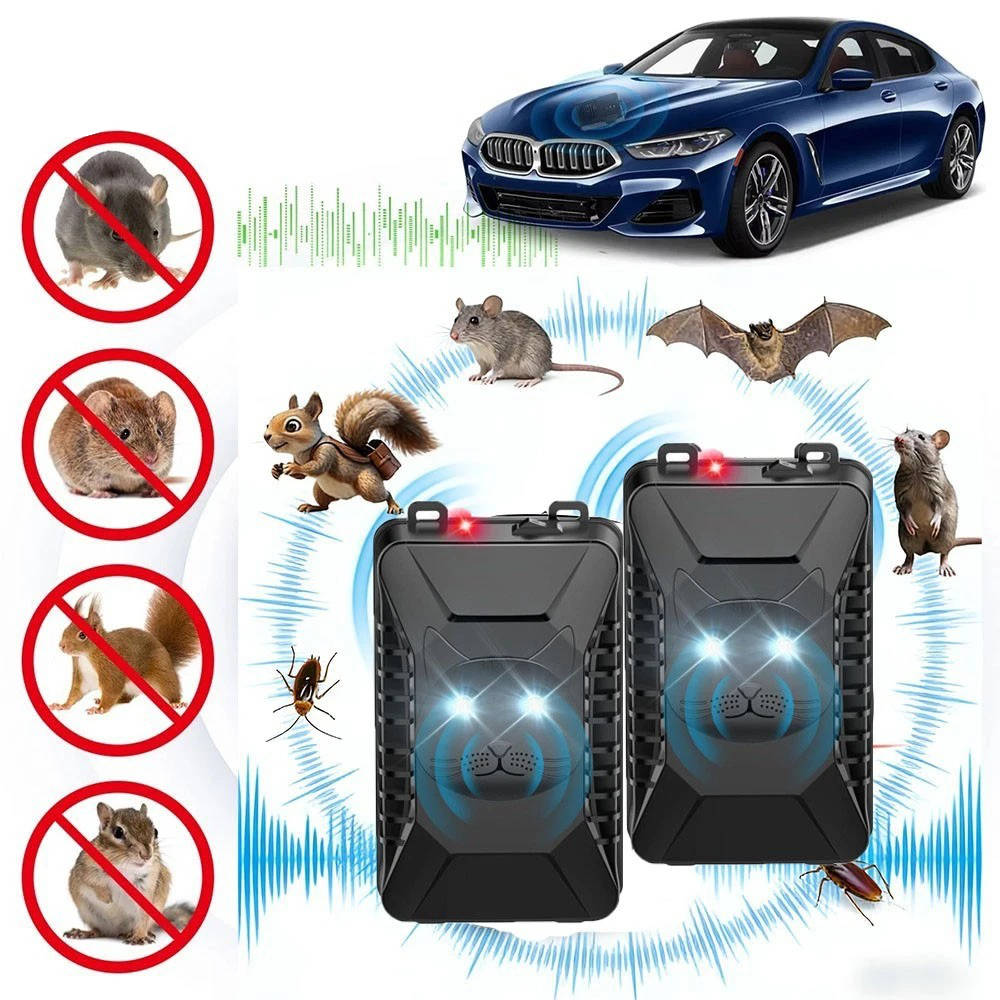 Set of 2 Ultrasonic Pest Repellers for Cars with LED Light