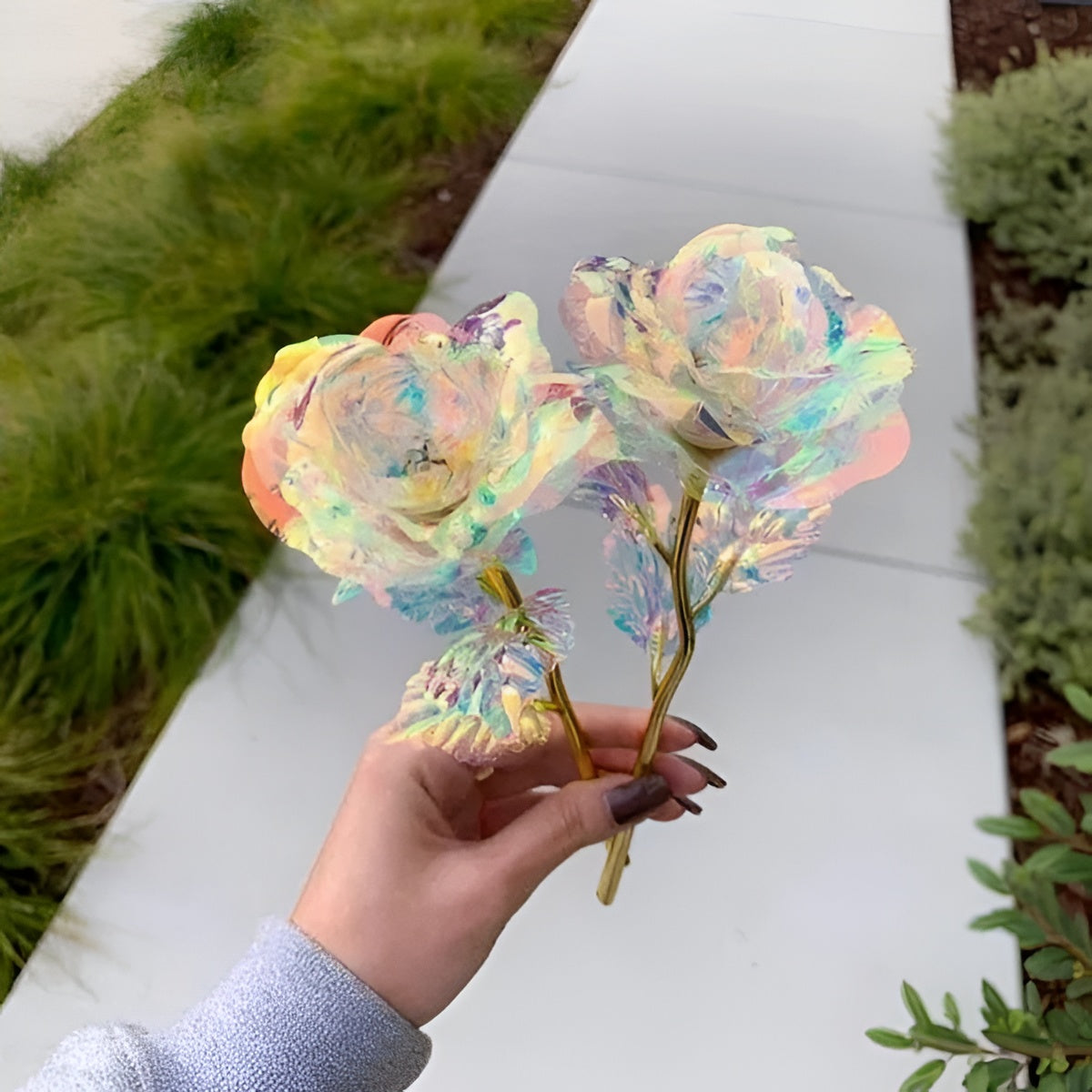 Handcrafted Holographic Rose with Iridescent Petals