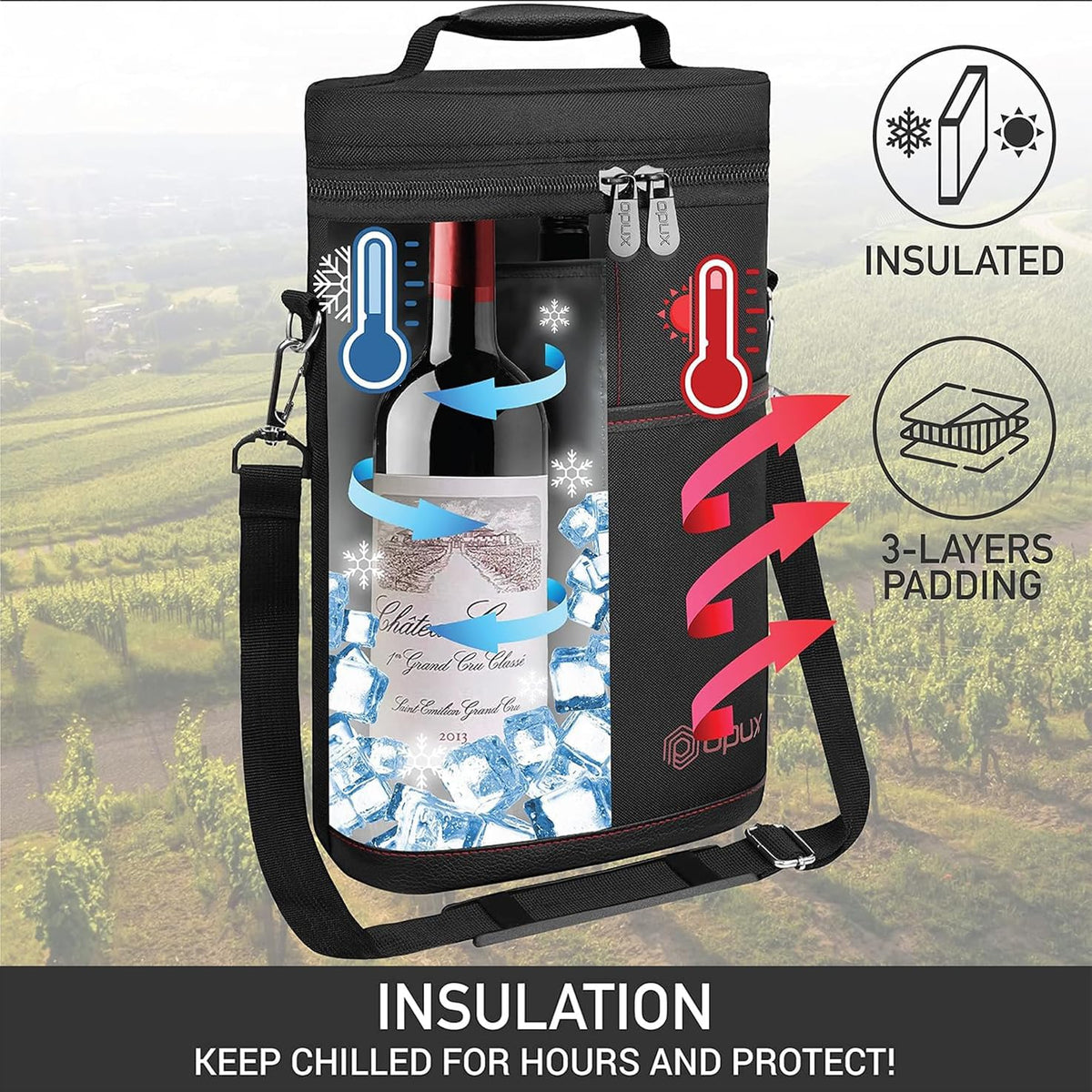 Wine Tote Cooler Bag for Travel & Picnics – Holds 2 Bottles