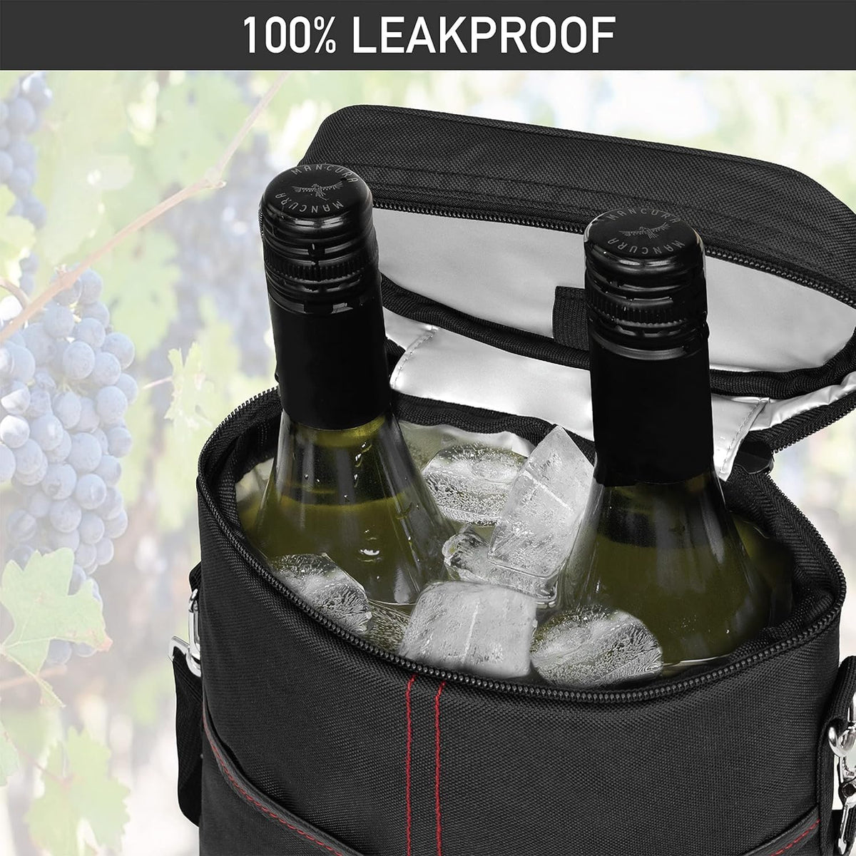 Wine Tote Cooler Bag for Travel & Picnics – Holds 2 Bottles